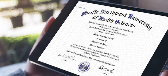 Sample digital diploma mocked up on a tablet