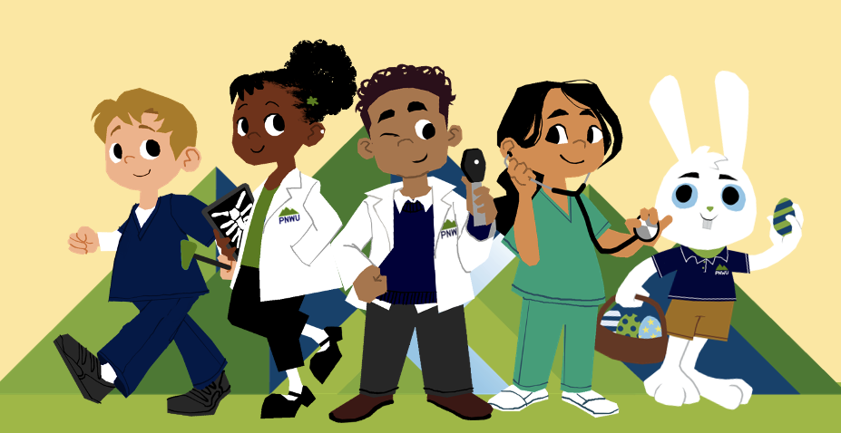 Illustrated graphic of children wearing health professional attire
